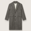 Abrigo de lana de un solo pecho para hombre con tejido en espiga beige y gris
