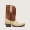 Botas bajas Wish Star para mujer en cuero beige y marrón con bordados