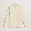 Camisas de algodón color crema para mujer con bordado floral