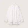 Camisas oversize para mujer de algodón blanco con detalles plisados y botones de joyería