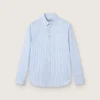 Camisas para niños de algodón a rayas azul claro y blanco con logotipo bordado