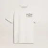 Camiseta blanca para mujer con estampado negro en el pecho