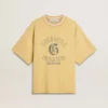 Camiseta de algodón amarilla de talle grande para hombre con estampado azul