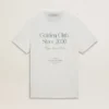 Camiseta de algodón blanca para hombre con estampado verde