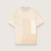 Camiseta para hombre de jersey de algodón con efecto patchwork en blanco y beige