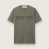 Camiseta verde oliva para hombre con letras doradas
