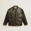 Chaqueta de cuero napa marrón envejecido para mujer