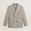 Chaqueta de doble botonadura para hombre en seda gris y lana con diseño de chevrón