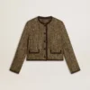Chaqueta Journey para mujer en tweed de lana con detalles de gamuza color café