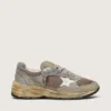 Dad-Star para hombre en gamuza gris paloma y malla plateada con estrella de cuero blanco y lengüeta de talón de gamuza