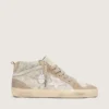 Mid Star para mujer en gamuza beige con Swarovski plateados y estrella de cuero blanco