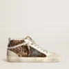 Mid Star para mujer en piel de potro con estampado de leopardo y estrella negra
