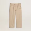 Pantalones de algodón beige para niñas con bordado