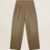 Pantalones de algodón color caqui para mujer
