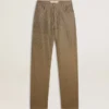 Pantalones de algodón color caqui para mujer con efecto degradado de Swarovski