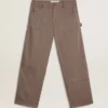 Pantalones de hombre de mezcla de lana con microdiseño de chevrón en color marrón claro