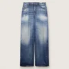 Pantalones de mezclilla estilo boyfriend para mujer en azul denim con estampado de archivo
