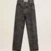 Pantalones de mezclilla negros para mujer con motivo floral