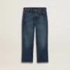 Pantalones de mezclilla para niños con bordes sin rematar y bordado