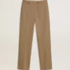 Pantalones de mujer en mezcla de lino con diseño de espiga color arena