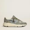 Running Sole para hombre en nylon azul claro con estrella negra y lengüeta del talón de cuero verde