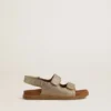 Sandalias Noa Junior en microbrillo y cuero platino