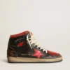 Sky-Star para hombre en cuero negro brillante con estrella roja