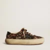 Space-Star para hombre en piel de potro con estampado de leopardo, estrella negra y talón