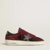 Stardan para hombre en malla negra y gamuza burdeos con estrella de cuero blanco