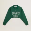 Sudadera polo corta verde para mujer con estampado