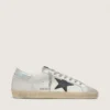 Super-Star para hombre en cuero blanco con estrella de nubuck negro y lengüeta del talón de cuero metalizado plateado