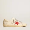 Super-Star para hombre en napa con estrella roja y lengüeta de talón de cuero color crema