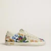 Super-Star para mujer con cuentas multicolores y estrella de gamuza beige