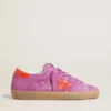 Super-Star para mujer en gamuza fucsia con estrella y lengüeta del talón de cuero laminado naranja fluorescente