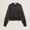Suéter corto de mezcla de lana negro para mujer con lentejuelas por toda la prenda