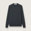 Suéter de cuello redondo para hombre en lana gris oscuro jaspeada