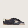 True-Star para hombre en gamuza azul oscuro con estrella y lengüeta en el talón de cuero napa blanco