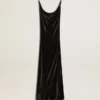 Vestido lencero negro con efecto terciopelo para mujer