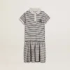 Vestido midi para niñas en mezcla de algodón a rayas con bordados