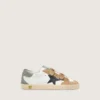 Zapatillas Junior Old School con estrella de cuero negro e inserciones de gamuza beige y verde