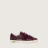 Zapatillas Old School para niños en color burdeos con purpurina, con estrella y lengüeta en el talón de gamuza burdeos