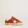 Zapatillas Old School para niños en napa naranja con estrella blanca y lengüeta del talón de cuero color crema