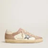 Zapatillas Super-Star para mujer en gamuza rosa con estrella de cuero metalizado plateado