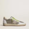 Zapatos Ball Star para hombre en gamuza gris con estrella de gamuza rosa antiguo y lengüeta del talón de cuero beige
