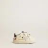 Zapatos escolares para bebé en piel napa con estampado musical y estrella de gamuza blanca