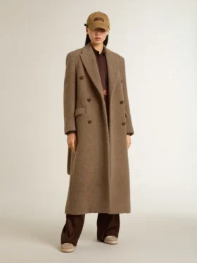 Abrigo de doble botonadura para mujer en mezcla de lana beige