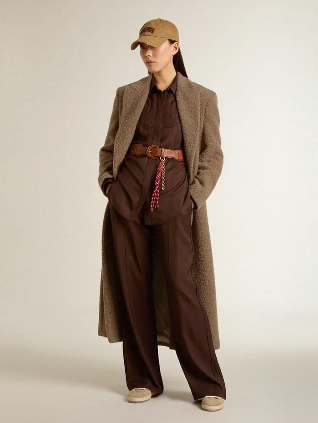 Abrigo de doble botonadura para mujer en mezcla de lana beige