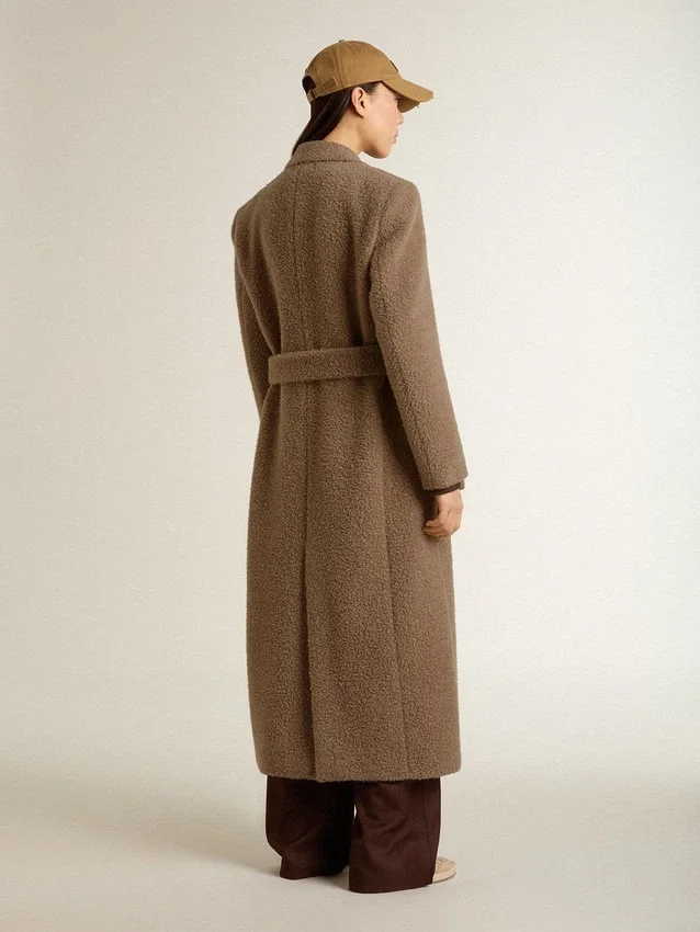 Abrigo de doble botonadura para mujer en mezcla de lana beige