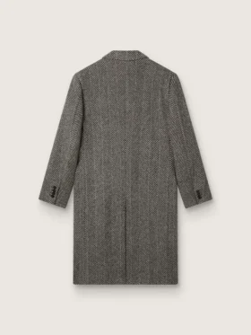 Abrigo de lana de un solo pecho para hombre con tejido en espiga beige y gris