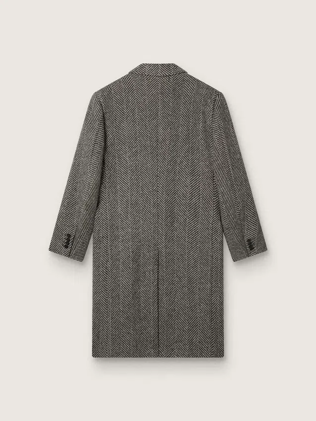 Abrigo de lana de un solo pecho para hombre con tejido en espiga beige y gris
